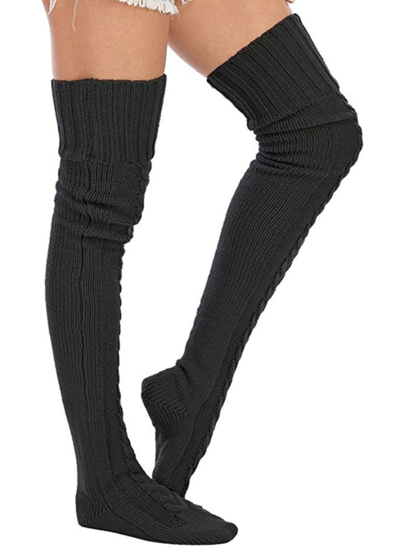Calcetas Invierno tejidas encima de Rodilla NEGRAS-3