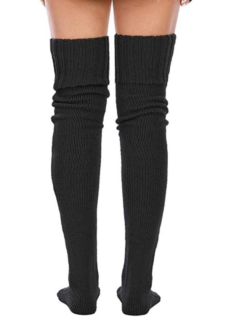 Calcetas Invierno tejidas encima de Rodilla NEGRAS-4