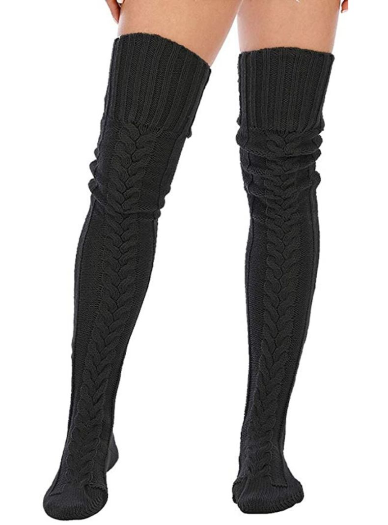 Calcetas Invierno tejidas encima de Rodilla NEGRAS-6