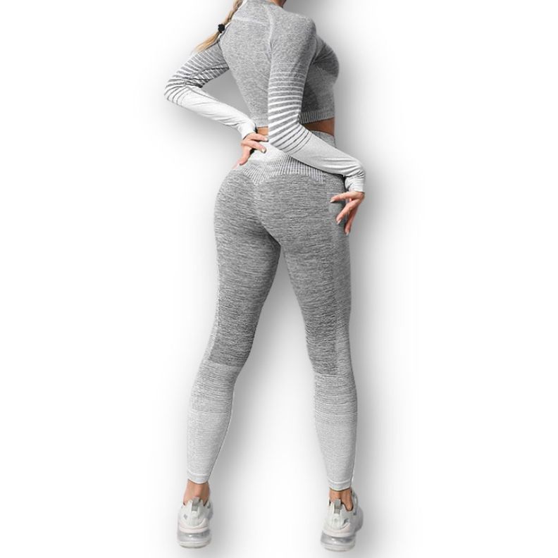 Conjunto Fitness Blanco Gimnasio 2 Piezas Manga Larga Sin Costuras-1