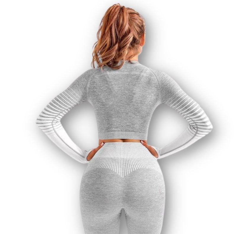 Conjunto Fitness Blanco Gimnasio 2 Piezas Manga Larga Sin Costuras-2