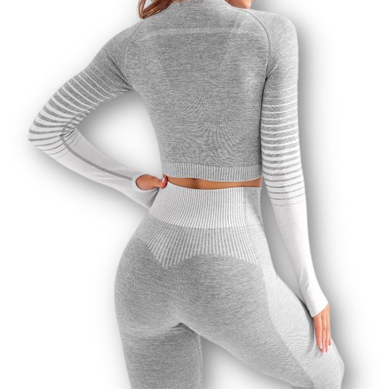 Conjunto Fitness Blanco Gimnasio 2 Piezas Manga Larga Sin Costuras-5