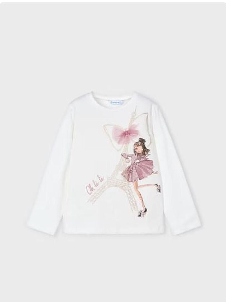 Camiseta estampado y aplique Blanco 4 anos