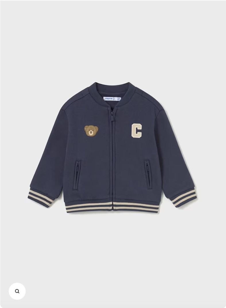 Sudadera tipo Bomber con aplique decorativo. Azul 12 meses