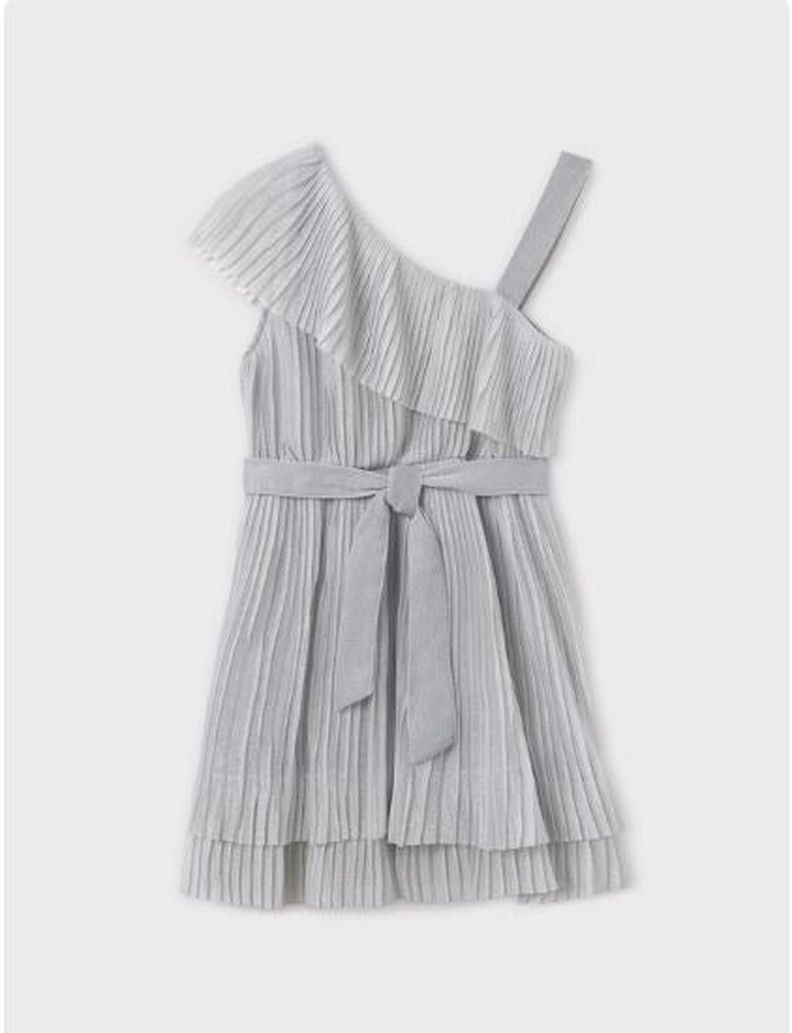 Vestido asimetrico plisado chica Plateado 12 anos