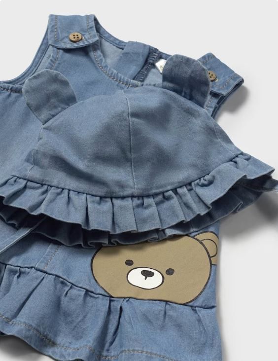 SET VESTIDO + GORRO Azul 6 A 9 Meses