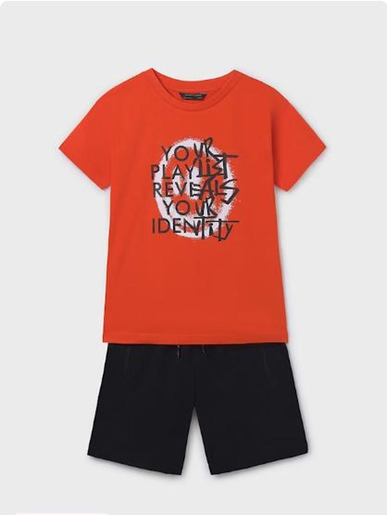 Conjunto bermuda y camiseta mensaje chicos Negro 8 anos