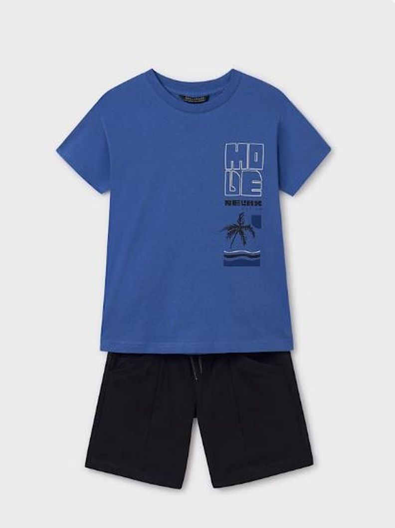 Conjunto bermuda y camiseta palmera chicos Azul 8 anos