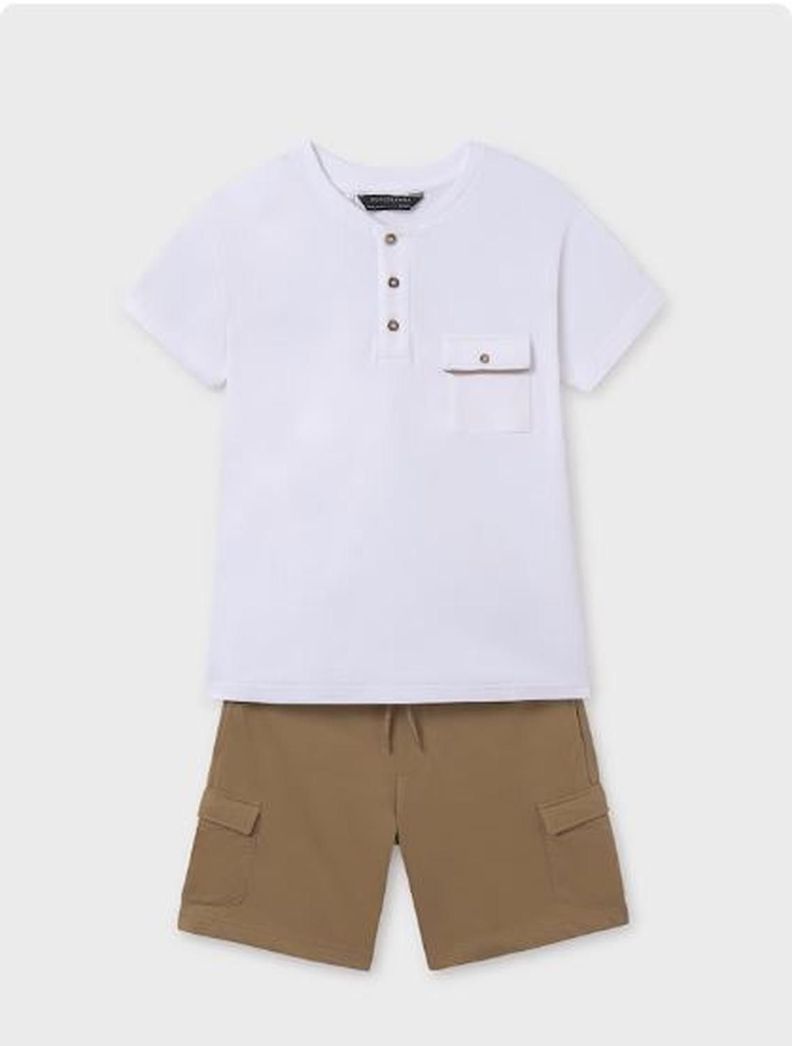 Conjunto bermuda y camiseta cuello panadero chicos Crema 8 anos