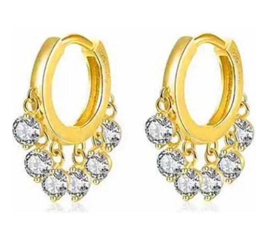 Aros Argolla Dama Circones Colgantes Plata Baño Oro-0