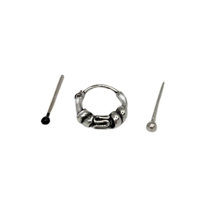 Pack Piercing Argolla Bolitas Envejecido Plata-0