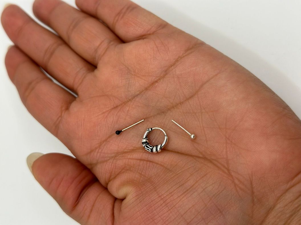 Pack Piercing Argolla Bolitas Envejecido Plata-1