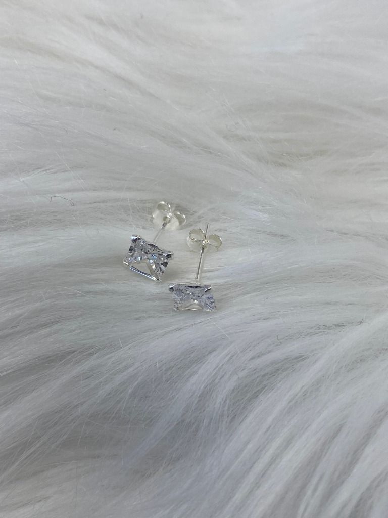 Aros Cuadrado 6 Mm Circon Blanco Plata Italiana 925-2
