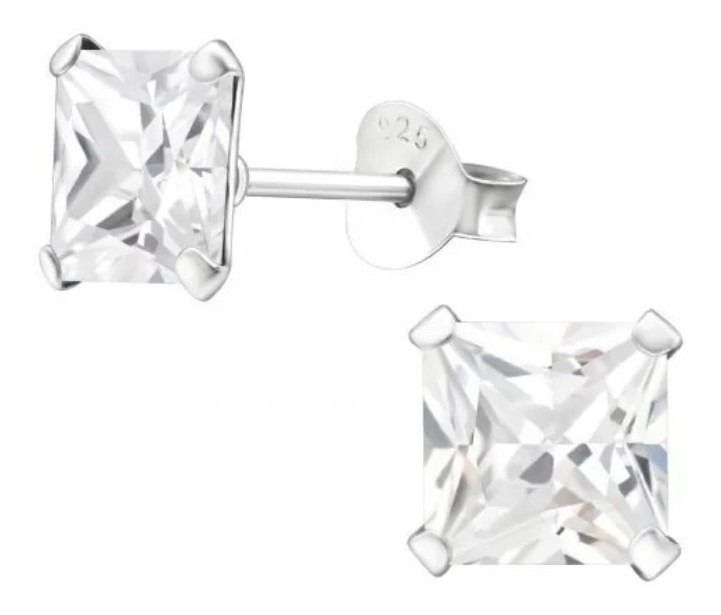 Aros Cuadrado 6 Mm Circon Blanco Plata Italiana 925-0