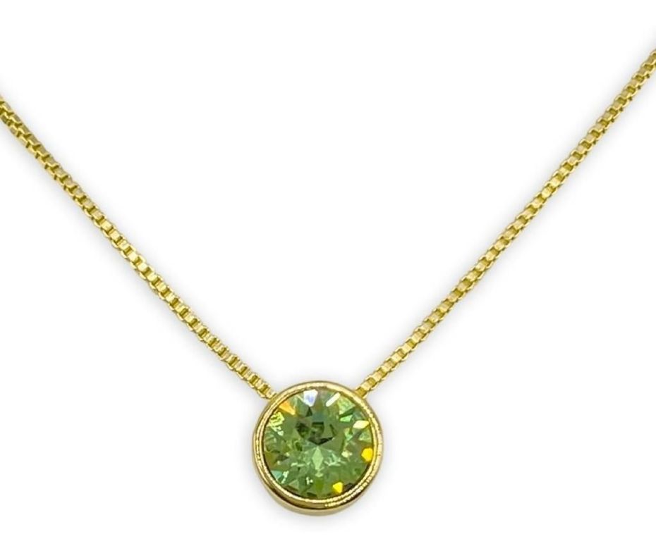 Collar Punto Luz Cristal Verde Baño Oro-0