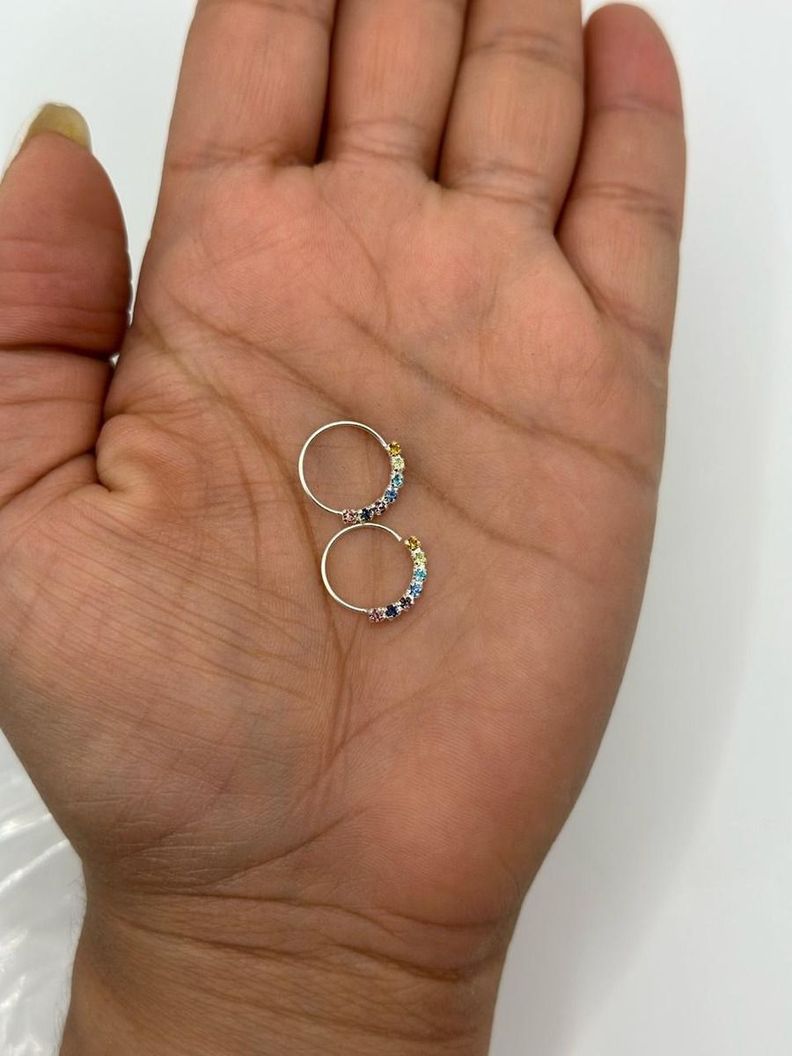 Aros Argolla Piercing Circones Colores Plata-1