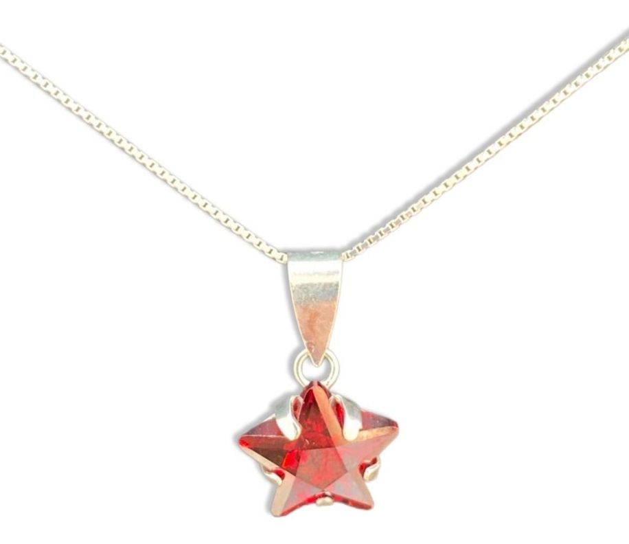 Collar Cadena Juvenil Estrella Roja Plata-0