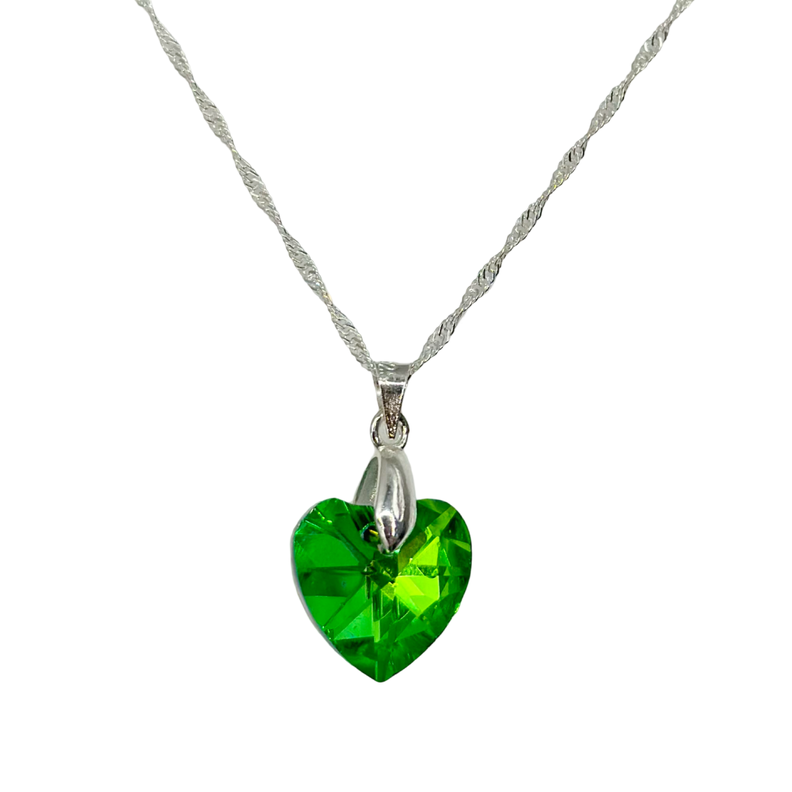 Collar Corazon Cristal Tornasol Verde Plata -0