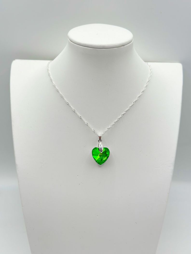 Collar Corazon Cristal Tornasol Verde Plata -1