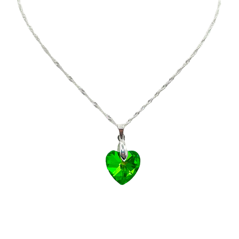 Collar Corazon Cristal Tornasol Verde Plata -2