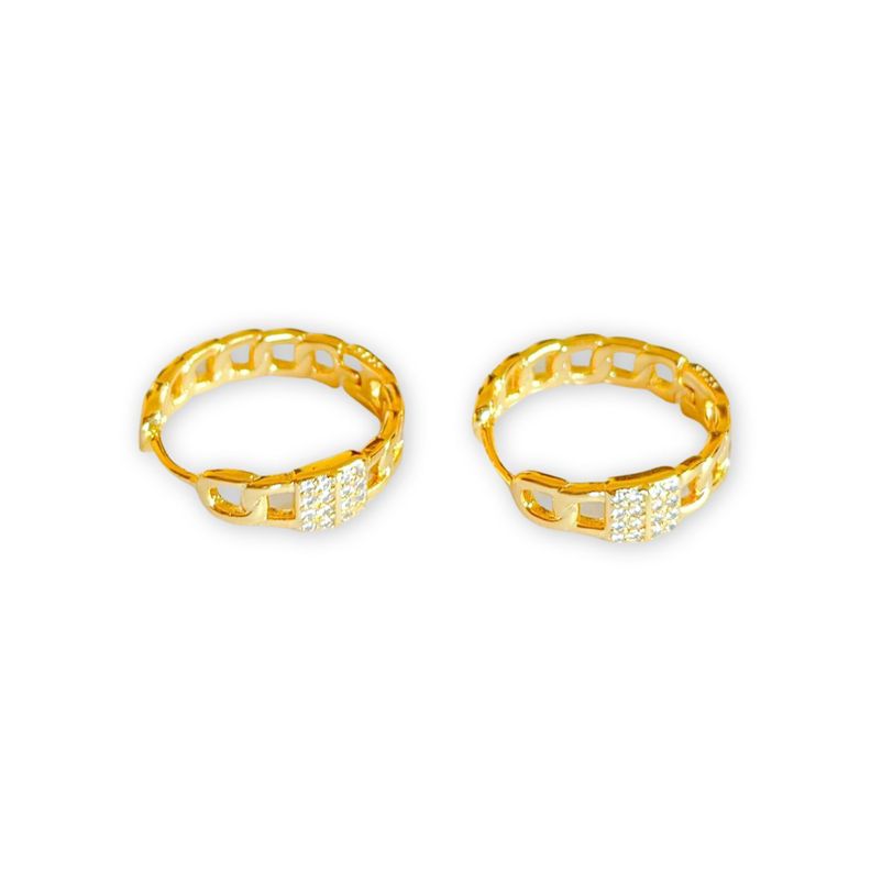 Aros Argolla Cadena 28 Mm Plata 925 Baño Oro-0