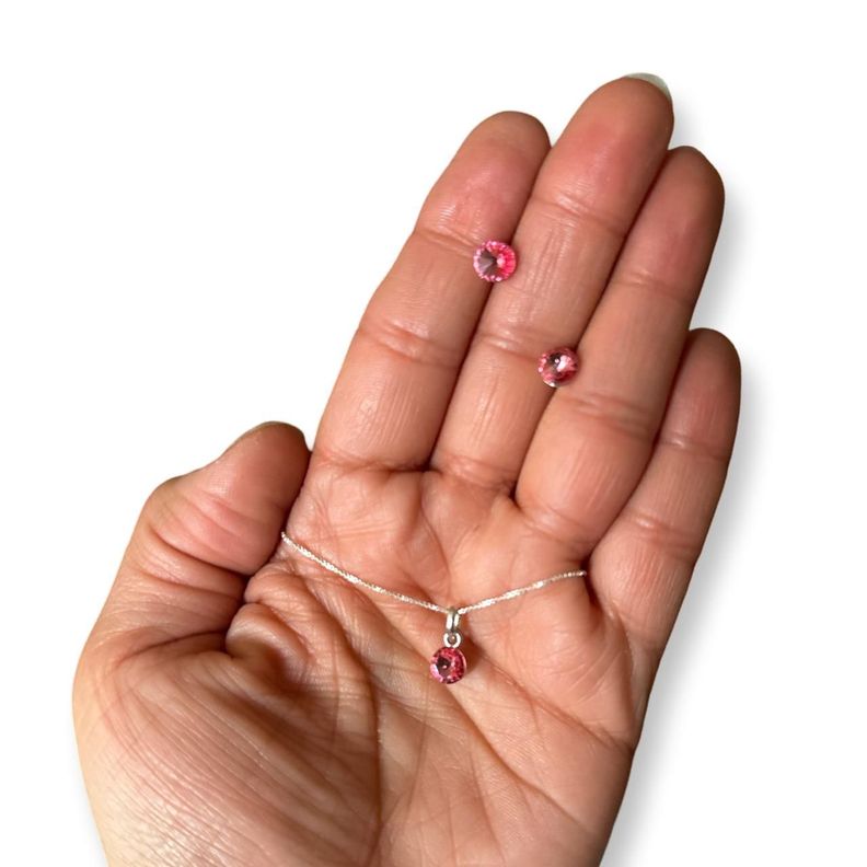 Conjunto Collar Aros cristal Rosado Plata 925 -1