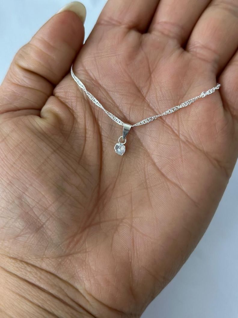 Collar Cadena Delicado Punto De Luz Plata Fina Ley 925-2