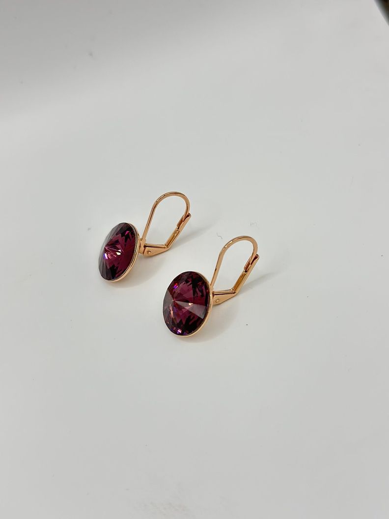 Conjunto Collar Aros Cristal Morado Baño Oro Rosa-1