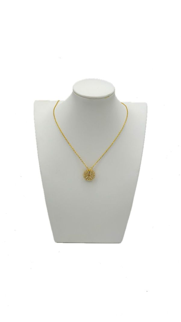 Collar Flor Corazon Plata Baño En Oro-0