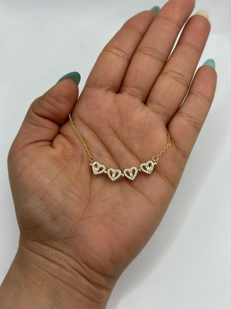 Collar Flor Corazon Plata Baño En Oro-2