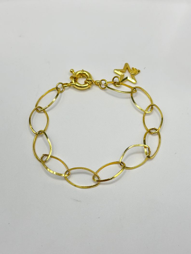 Pulsera Estrella Colgante Broche Timon Enchapada Oro-3