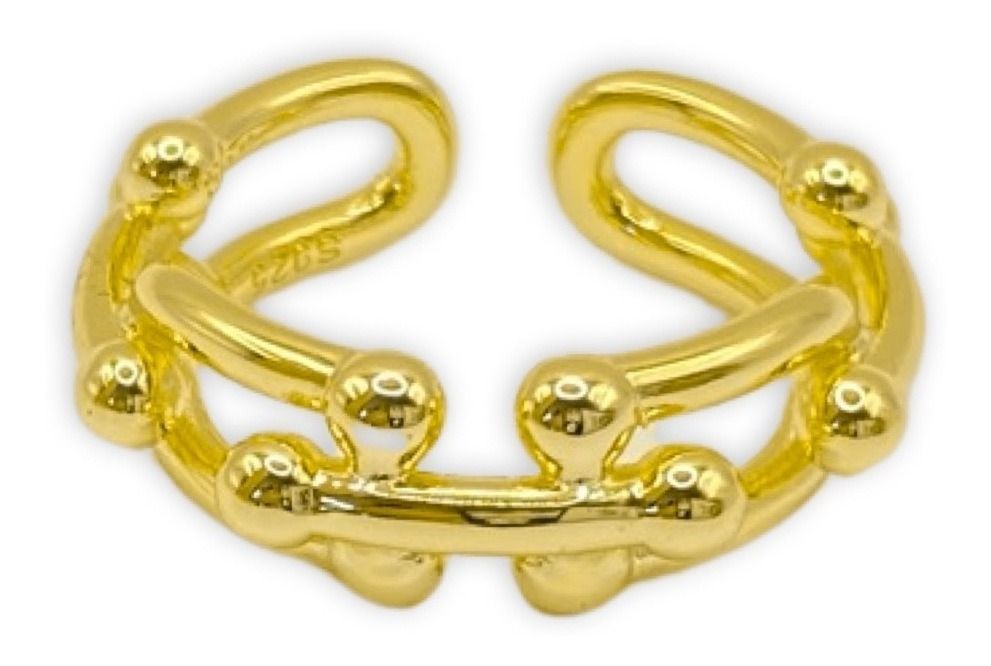 Anillo Ajustable Entrelazado U Baño Oro-0