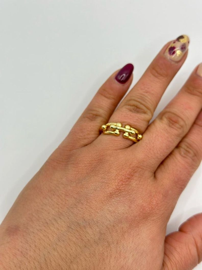Anillo Ajustable Entrelazado U Baño Oro-1