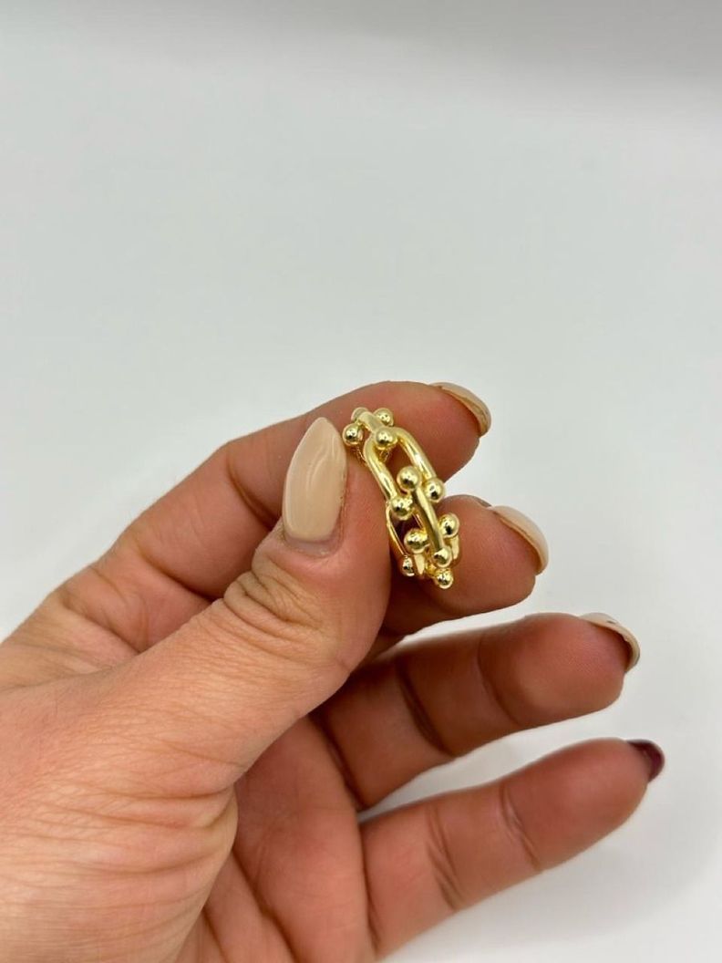 Anillo Ajustable Entrelazado U Baño Oro-2
