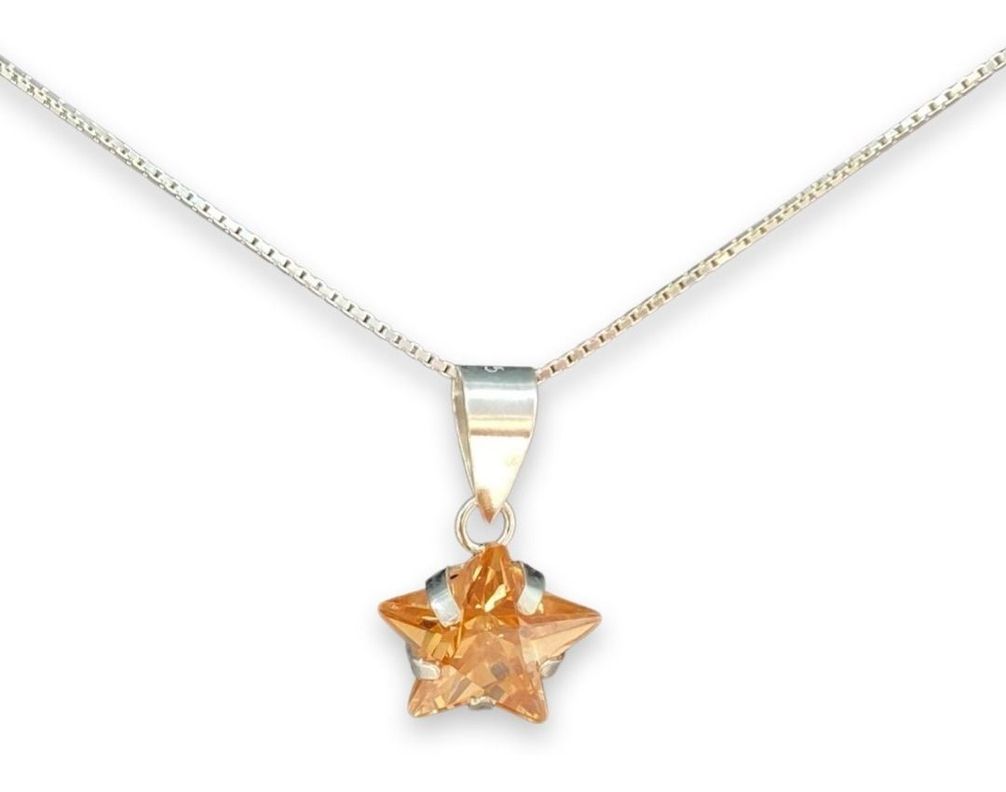 Collar Cadena Juvenil Estrella Naranja Plata-0