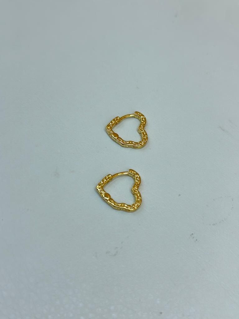Aros Argolla Corazon Martillado Plata S925 Baño Oro-2