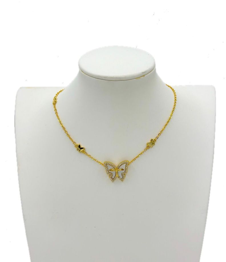 Collar Mariposa Nacar Plata Mas Baño Oro-0