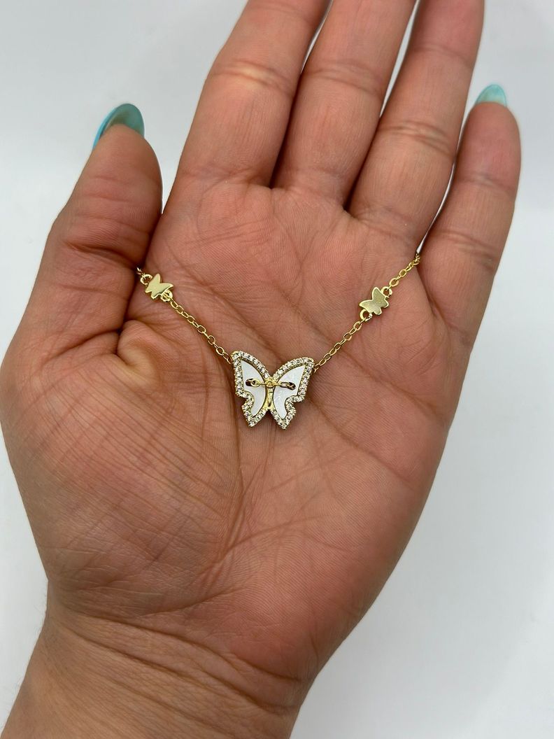 Collar Mariposa Nacar Plata Mas Baño Oro-1