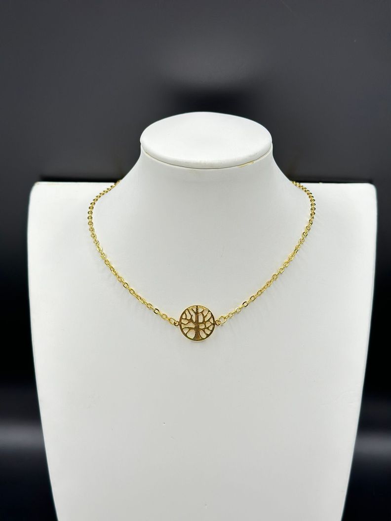 Collar Choker Juvenil Arbol De Vida Enchapado En Oro-0