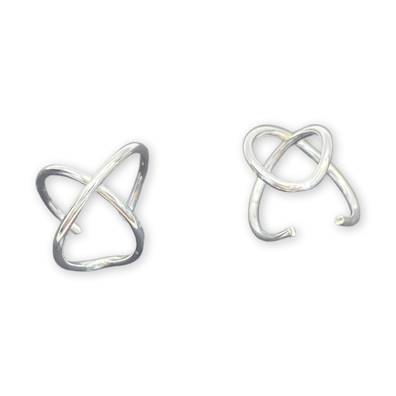 Aro Piercing Ear Cuff Cruzado Plata -0