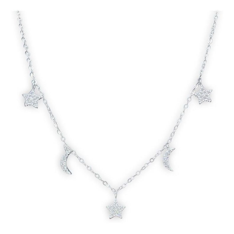Collar Lunas Estrellas Colgantes Circones Plata 925