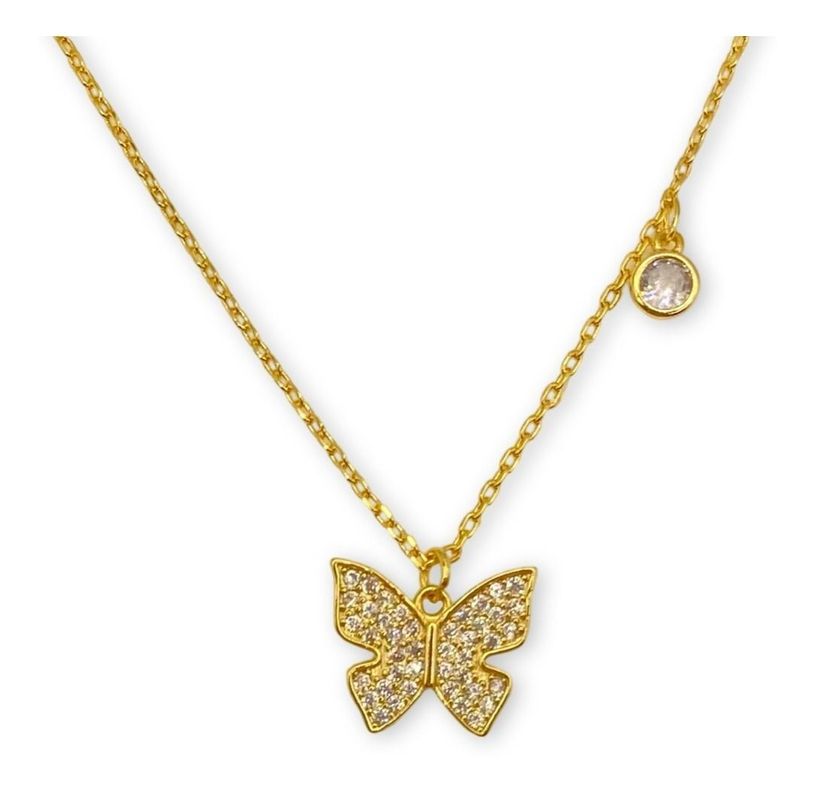 Collar Dama Mariposa Circones Plata S925 Baño Oro Mas Caja-0