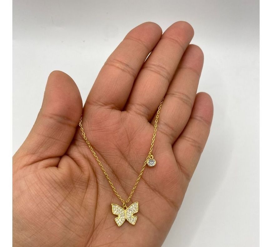 Collar Dama Mariposa Circones Plata S925 Baño Oro Mas Caja-1
