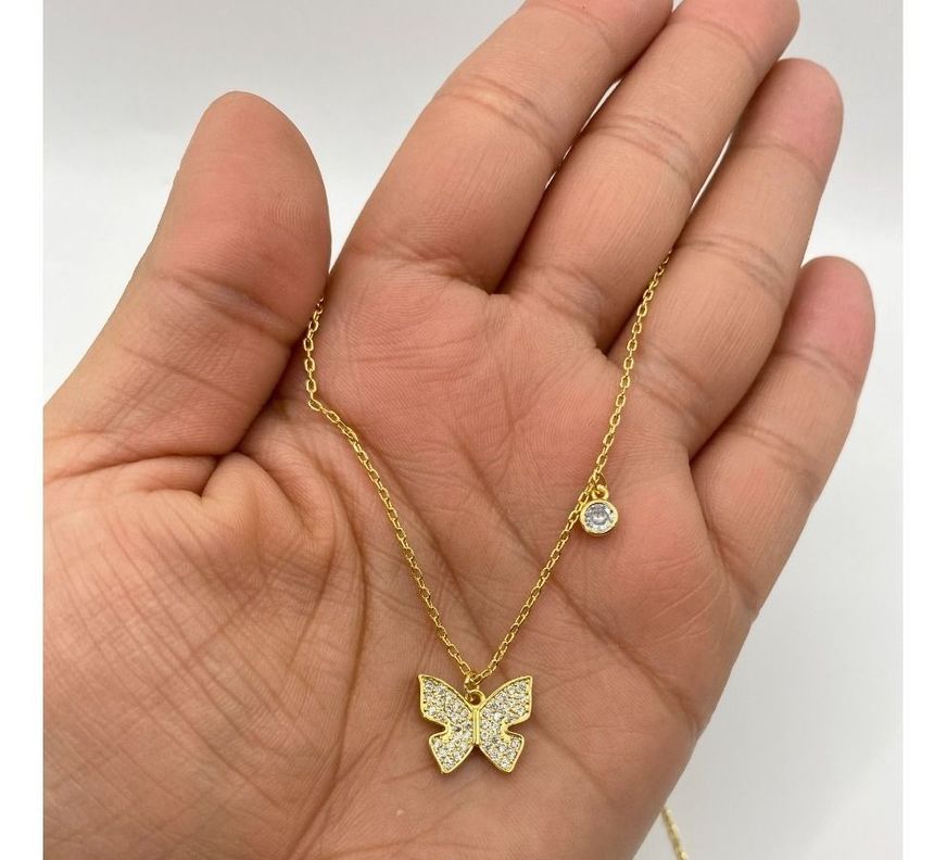 Collar Dama Mariposa Circones Plata S925 Baño Oro Mas Caja-2