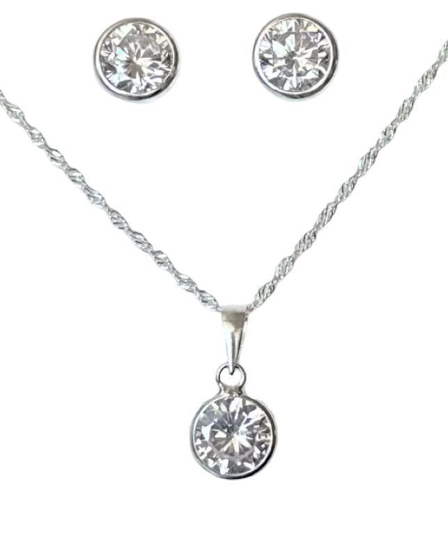 Conjunto Collar Colgante Aros Punto De Luz Plata Ley 925-0