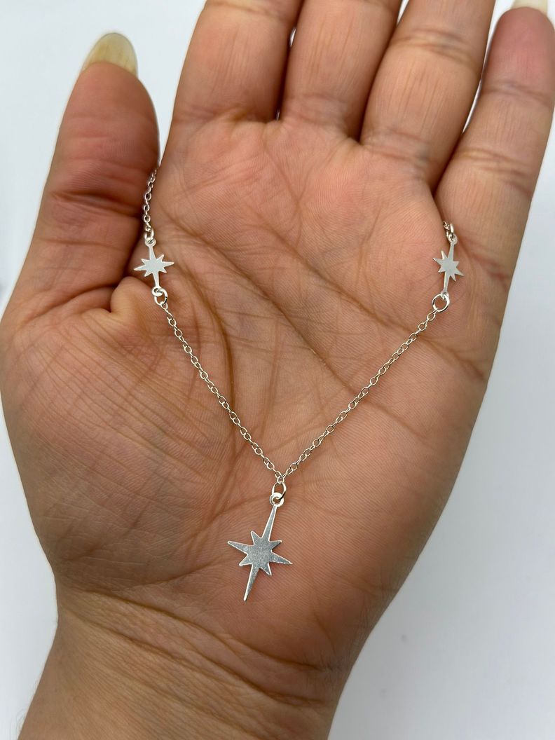 Collar Cadena Juvenil Estrellas Plata-1