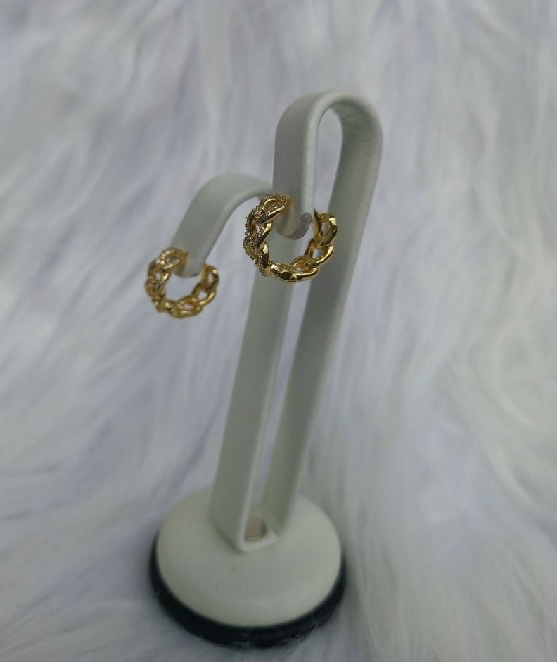 Aros Argolla Para Dama Plata S925 Con Baño En Oro Y Circones-2