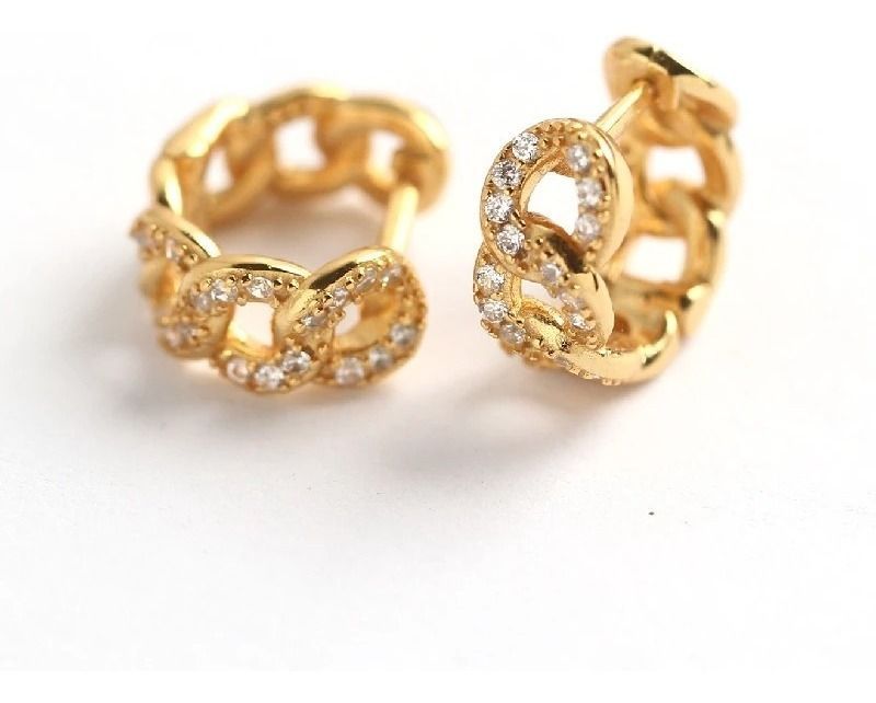 Aros Argolla Para Dama Plata S925 Con Baño En Oro Y Circones-0