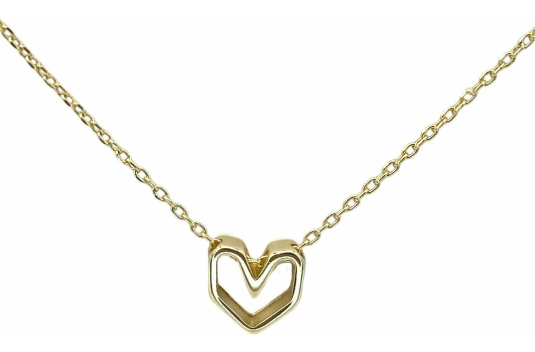Collar Dama Corazon Calado S925 Baño Oro-0