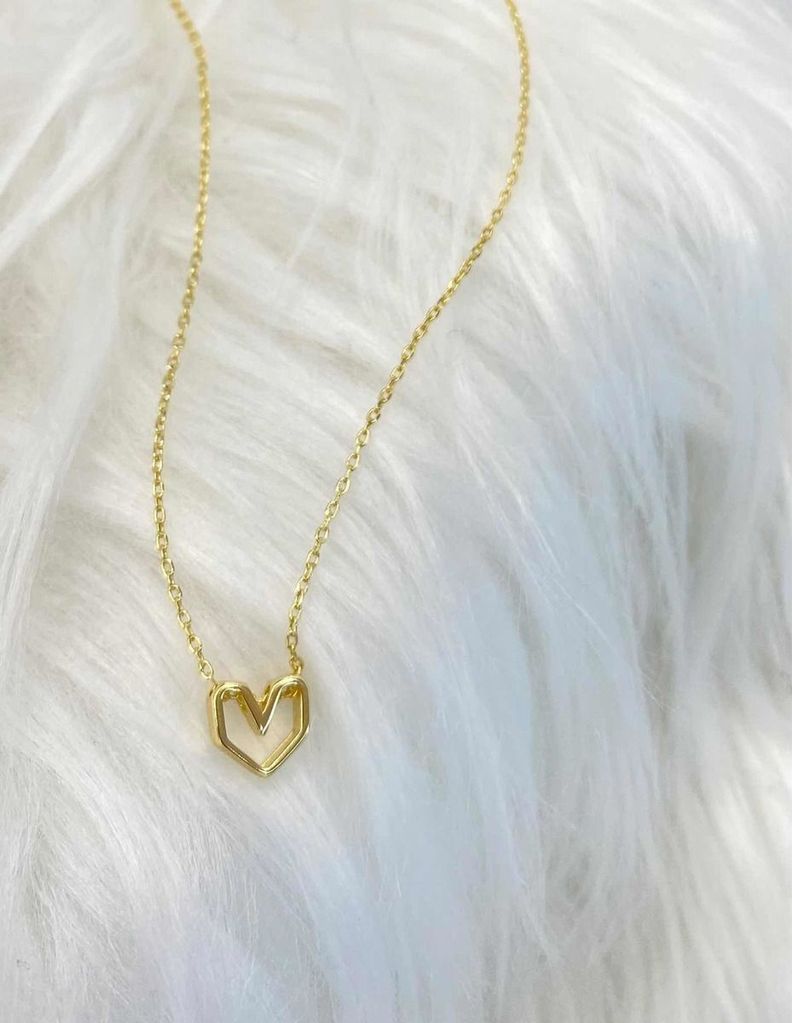 Collar Dama Corazon Calado S925 Baño Oro-1